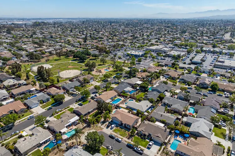 Map-style view of La Mirada, CA neighborhoods served for roof inspection