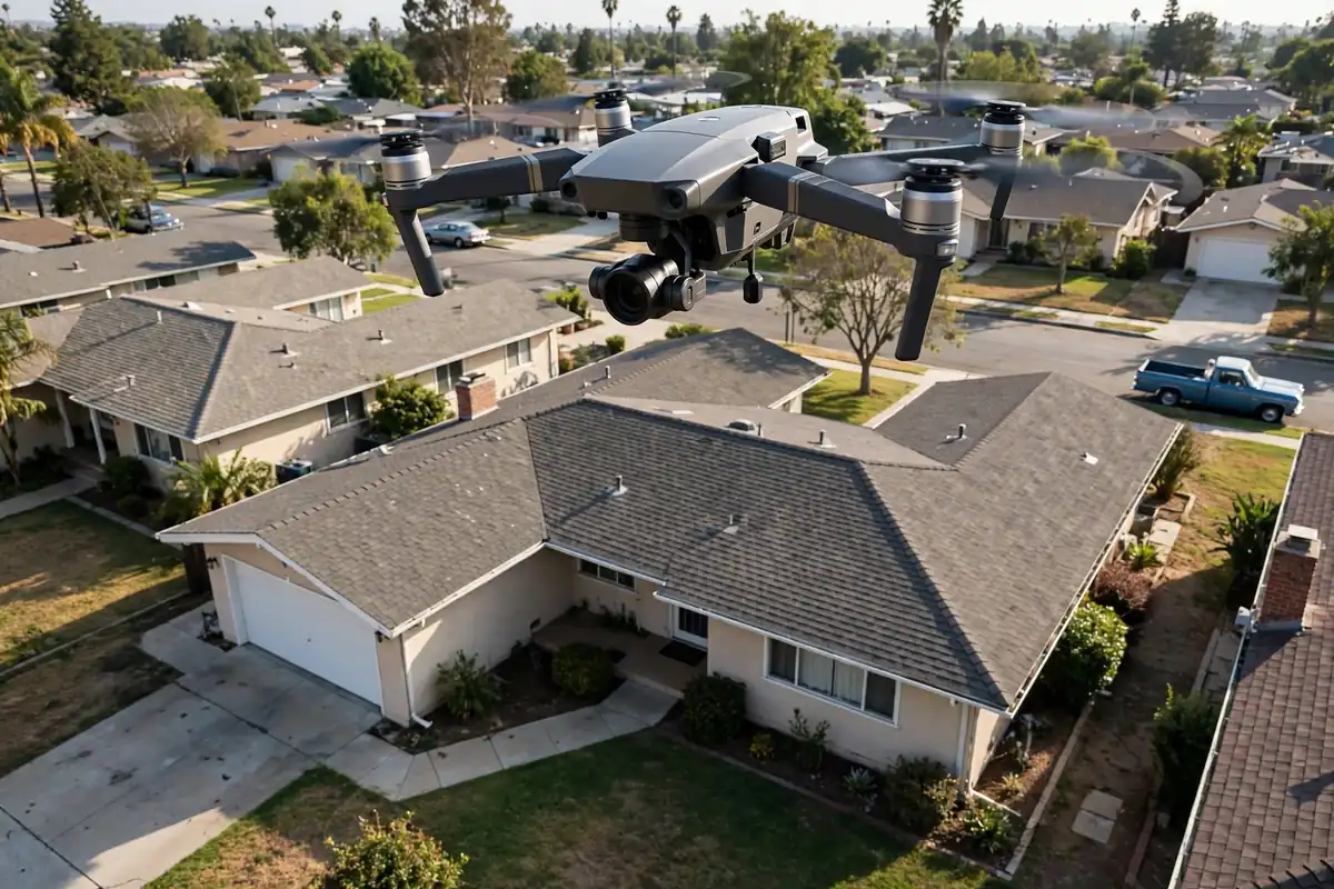 Drone Roof Inspection in Breezewood Village, La Mirada, CA