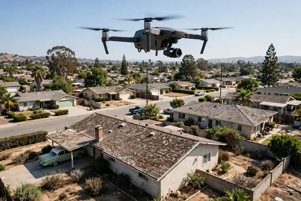 Drone Roof Inspection in Foster Park, La Mirada, CA