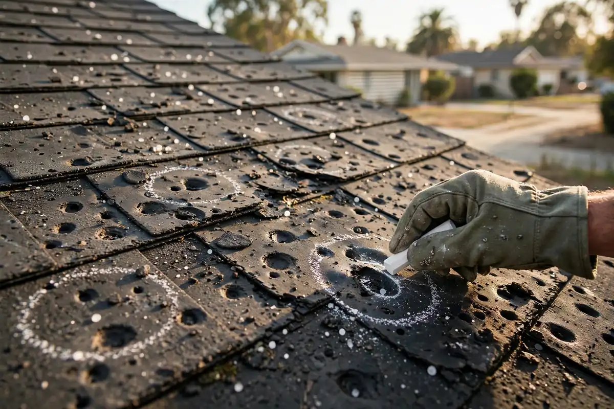 Hail Damage Roof Inspection in Breezewood Village, La Mirada, CA