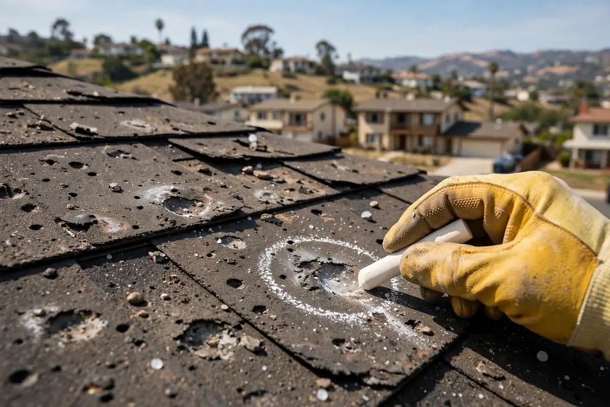 Hail Damage Roof Inspection in Knolls at Hillsborough, La Mirada, CA