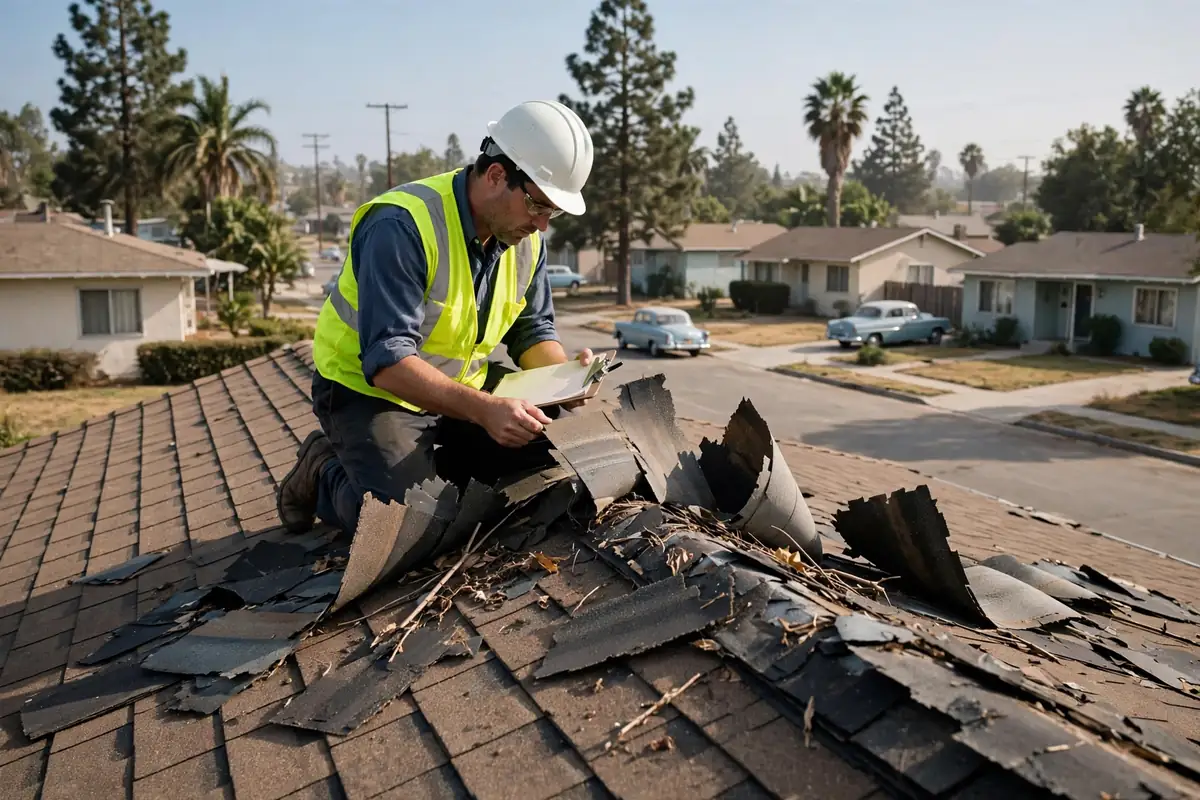 Wind Damage Roof Inspection in Breezewood Village, La Mirada, CA