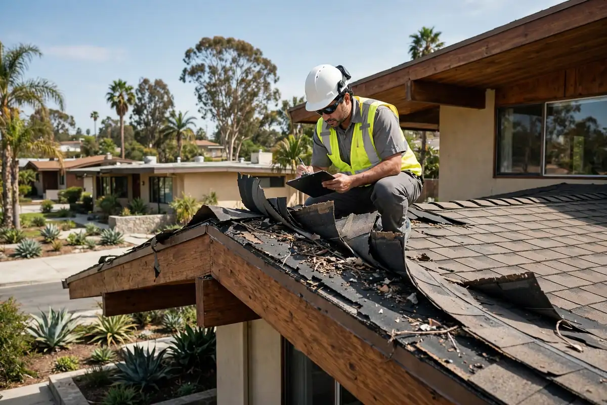 Wind Damage Roof Inspection in Granada Heights, La Mirada, CA