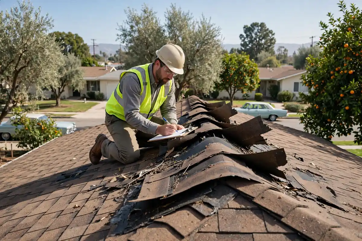 Wind Damage Roof Inspection in Ramhurst Drive, La Mirada, CA