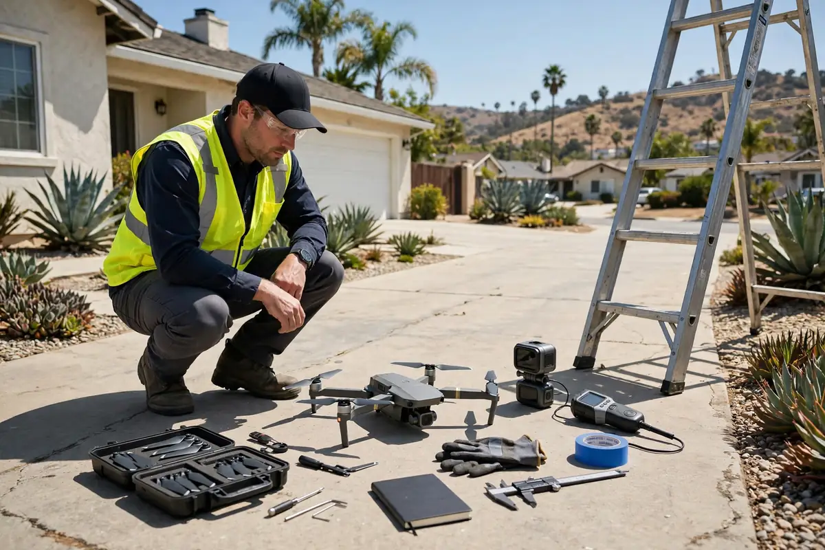 Roof inspector reviewing inspection options with a La Mirada, CA homeowner